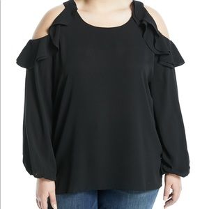 NEW Kerrick Ruffle-Trim Blouse, Black plus sz 0X